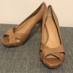 Arturo Chiang Tan Snakeskin Peep Toe High Heel